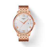Tissot T Classic Tradition White Dial Rose Gold Steel Strap Watch For Women - T063.610.33.038.00