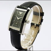 Emporio Armani Classic Black Dial Black Leather Strap Watch For Women - AR0144