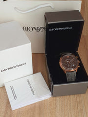 Emporio Armani Zeta Chronograph Brown Dial Gray Fabric Strap Watch for Men - AR1976