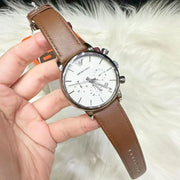 Emporio Armani Luigi Chronograph Silver Dial Brown Leather Strap Watch for Men - AR1846