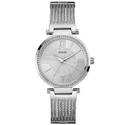Guess Soho Silver DIal Stainless Steel Mesh Bracelet Watch For Women - W0638L1