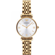 Emporio Armani Gianni T Bar Silver Dial Gold Stainless Steel Strap Watch For Women - AR1877