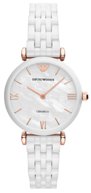 Emporio Armani Ceramica Mother of Pearl Dial White Ceramic Strap Watch For Women - AR1486