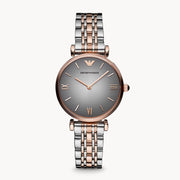 Emporio Armani Gianni T Bar Grey Dial Two Tone Steel Strap Watch For Women - AR1725
