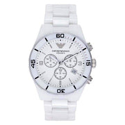 Emporio Armani Ceramic Chronograph White Dial White Ceramic Strap Watch For Men - AR1424