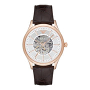 Emporio Armani Epoca White Skeletal Dial Black Leather Strap Watch For Men - AR2073