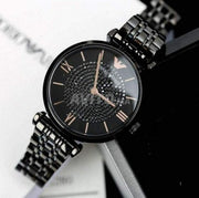 Emporio Armani Gianni T Bar Black Dial Black Steel Strap Watch For Women - AR11245