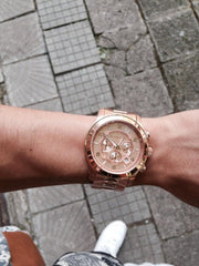Michael Kors Runway Chronograph Rose Gold Dial Rose Gold Steel Strap Watch for Men - MK8096