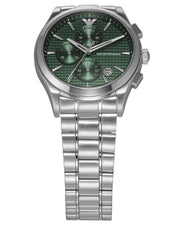 Emporio Armani Paolo Chronograph Green Dial Silver Steel Strap Watch For Men - AR11529