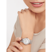 Bvlgari LVCEA Diamonds Silver Mother of Pearl Dial Silver Leather Strap Watch for Women - LVCEA103367