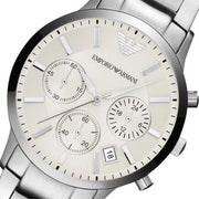 Emporio Armani Renato Chronograph White Dial Silver Steel Strap Watch for Women  - AR2459