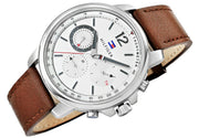 Tommy Hilfiger Landon Chronograph White Dial Brown Leather Strap Watch for Men - 1791531
