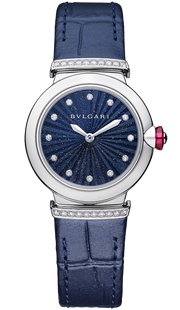 Bvlgari Lvcea Intarsio Aventurine Diamonds Blue Dial Blue Leather Strap Watch for Women - LVCEA103617