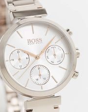 Hugo Boss Flawless Chronograph Silver Dial Rose Gold Steel Strap Watch for Women -1502531