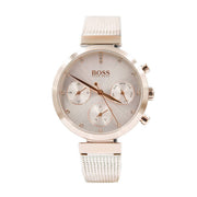 Hugo Boss Flawless Chronograph Silver Dial Gold Mesh Bracelet Watch for Women - 1502553