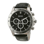 Hugo Boss Ikon Chronograph Black Dial Black Leather Strap Watch for Men - 1513178