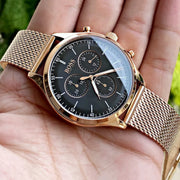 Hugo Boss Companion Chronograph Black Dial Rose Gold Mesh Strap Watch For Men - 1513548