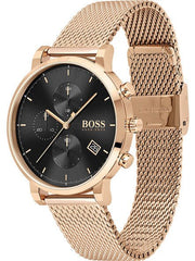 Hugo Boss Integrity Chronograph Black Dial Rose Gold Mesh Bracelet Watch for Men - 1513808
