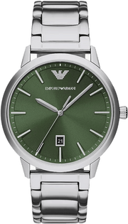 Emporio Armani Claudio Green Dial Silver Steel Strap Watch for Men - AR11575