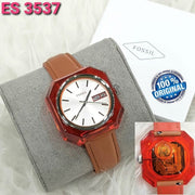 Fossil Candy White Dial Brown Leather Strap Watch for Women - ES3537