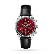 Tag Heuer Carrera Automatic Chronograph Red Dial Black Leather Strap Watch for Men - CBK221G.FC6479