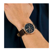 Tommy Hilfiger London Chronograph Blue Dial Brown Leather Strap Watch for Men - 1791532