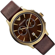 Emporio Armani Alpha Large Chronograph Brown Dial Brown Leather Strap Watch for Men - AR1793