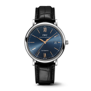 IWC Portofino Automatic Blue Dial Black Leather Strap Watch for Men - IW356523