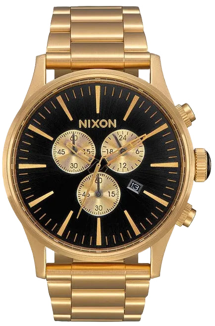 Nixon Sentry Chrono Black Dial Gold Steel Strap Watch for Men - A386-510