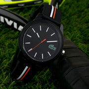 Lacoste 12.12 Black Dial Black Silicon Strap Watch for Men - 2011071