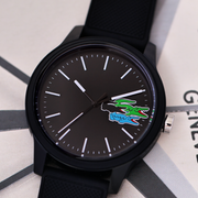 Lacoste 12.12 Black Dial Black Silicon Strap Watch for Men - 2011134