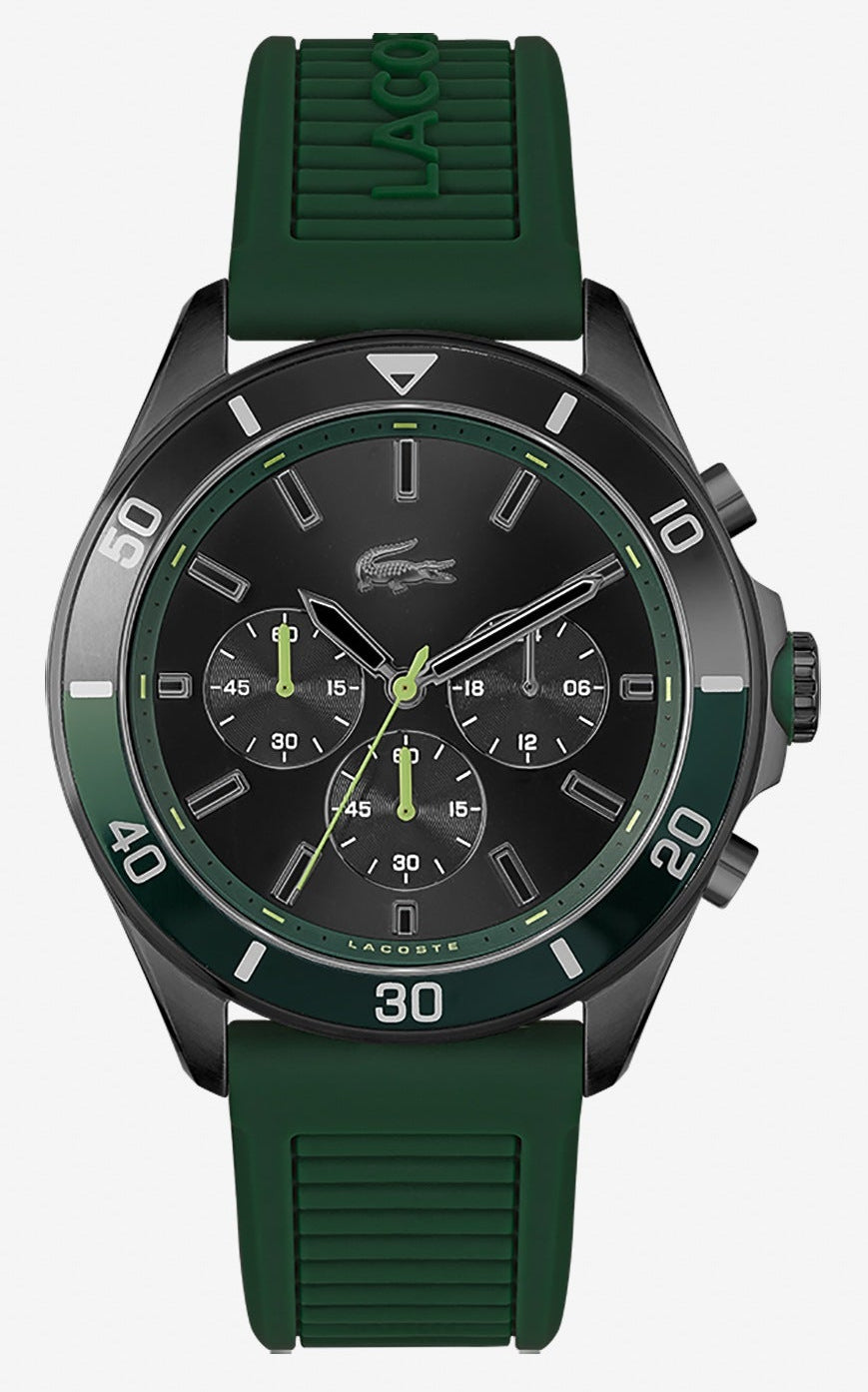 Lacoste Tiebreaker Chronograph Black Dial Green Silicon Strap Watch for Men - 2011153