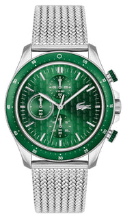 Lacoste Neoheritage Chronograph Green Dial Silver Steel Strap Watch for Men - 2011255