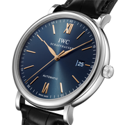 IWC Portofino Automatic Blue Dial Black Leather Strap Watch for Men - IW356523