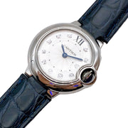 Cartier Ballon Bleu de Cartier Diamonds Silver Dial Black Leather Strap Watch for Women - W4BB0008