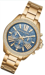 Michael Kors Wren Diamonds Blue Dial Gold Steel Strap Watch for Women - MK6291
