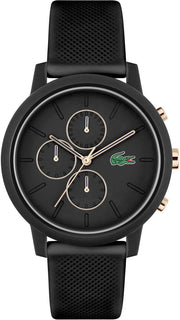 Lacoste 12.12 Chronograph Black Dial Black Silicon Strap Watch for Men - 2011247