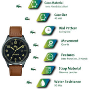 Lacoste Continental Black Dial Brown Leather Strap Watch for Men - 2011021