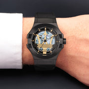 Maserati Potenza Automatic Black Dial Black Leather Strap Watch For Men - R8821108036