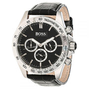 Hugo Boss Ikon Chronograph Black Dial Black Leather Strap Watch for Men - 1513178