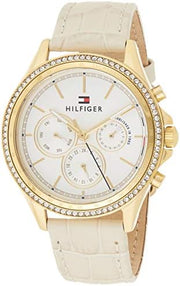 Tommy Hilfiger Ari Diamonds White Dial Cream Leather Strap Watch for Women - 1781982