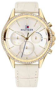 Tommy Hilfiger Ari Diamonds White Dial Cream Leather Strap Watch for Women - 1781982