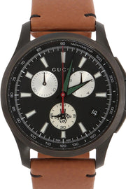 Gucci G-Timeless Chronograph Black Dial Brown Leather Strap Watch For Men - YA126271