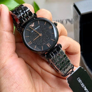 Emporio Armani Gianni T Bar Black Dial Black Steel Strap Watch For Women - AR11245