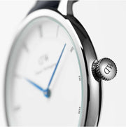 Daniel Wellington Dapper Sheffield White Dial Black Leather Strap Watch For Women - DW00100096