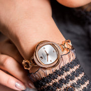 Swarovski Crystal Flower Silver Dial Rose Gold Steel Strap Watch for Women - 5547626