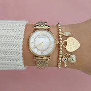 Emporio Armani Gianni T Bar Mother of Pearl White Dial Gold Steel Strap Watch For Women - AR190700