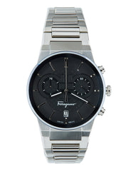 Salvatore Ferragamo Sapphire Chrono Black Dial Silver Steel Strap Watch for Men - SFME00321