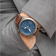 Hugo Boss Pilot Edition Chronograph Blue Dial Brown Leather Strap Watch for Men - 1513852