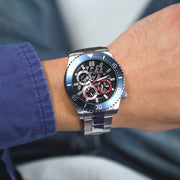 Guess Axle Multifunction Black Dial Silver Steel Strap Watch For Men - GW0488G1